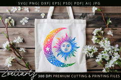 Celestial Moon Sun SVG Cut File Floral Moon Sun Silhouette Product Image 5