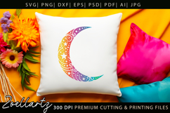 Celestial Moon SVG Cut File Floral Moon Mandala Silhouette Product Image 6