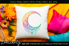 Celestial Moon SVG Cut File Floral Moon Mandala Silhouette Product Image 8