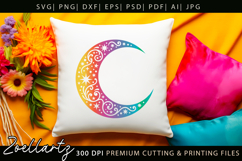 Celestial Moon SVG Cut File Floral Moon Mandala Silhouette Product Image 6