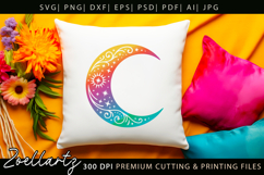 Celestial Moon SVG Cut File Floral Moon Mandala Silhouette Product Image 2