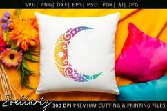 Celestial Moon SVG Cut File Floral Moon Mandala Silhouette Product Image 3