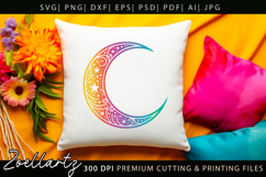 Celestial Moon SVG Cut File Floral Moon Mandala Silhouette Product Image 5