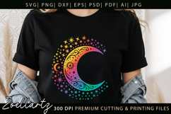 Celestial Moon SVG Cut File Floral Moon Mandala Silhouette Product Image 2