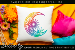 Celestial Moon Sun SVG Cut File Floral Moon Sun Silhouette Product Image 3