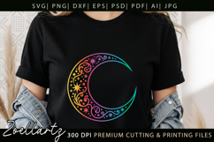 Celestial Moon SVG Cut File Floral Moon Mandala Silhouette Product Image 3