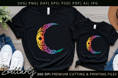 Celestial Moon SVG Cut File Floral Moon Mandala Silhouette Product Image 8