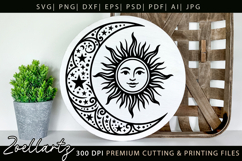 Celestial Moon Sun SVG Cut File Floral Moon Sun Silhouette Product Image 2