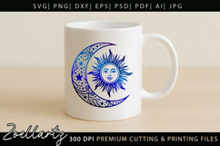 Celestial Moon Sun SVG Cut File Floral Moon Sun Silhouette Product Image 6