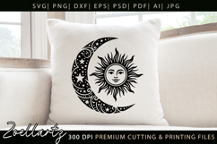 Celestial Moon Sun SVG Cut File Floral Moon Sun Silhouette Product Image 7