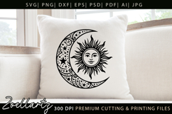 Celestial Moon Sun SVG Cut File Floral Moon Sun Silhouette Product Image 4