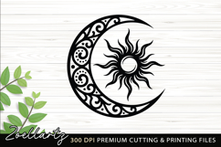 Celestial Moon Sun SVG Cut File Floral Moon Sun Silhouette Product Image 1