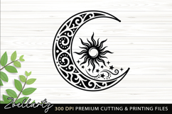 Celestial Moon Sun SVG Cut File Floral Moon Sun Silhouette Product Image 1
