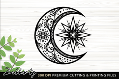 Celestial Moon SVG Cut File Floral Moon Mandala Silhouette Product Image 1