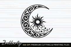 Celestial Moon Sun SVG Cut File Floral Moon Sun Silhouette Product Image 2