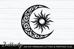 Celestial Moon Sun SVG Cut File Floral Moon Sun Silhouette Product Image 2