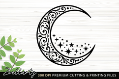 Celestial Moon SVG Cut File Floral Moon Mandala Silhouette Product Image 1