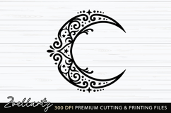 Celestial Moon SVG Cut File Floral Moon Mandala Silhouette Product Image 2