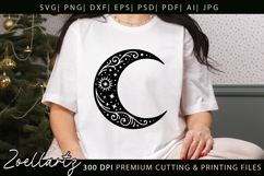 Celestial Moon SVG Cut File Floral Moon Mandala Silhouette Product Image 6