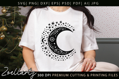 Celestial Moon SVG Cut File Floral Moon Mandala Silhouette Product Image 6