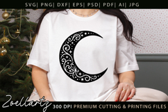 Celestial Moon SVG Cut File Floral Moon Mandala Silhouette Product Image 7