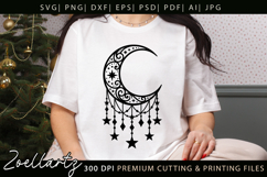 Celestial Moon SVG Cut File Floral Moon Mandala Silhouette Product Image 7