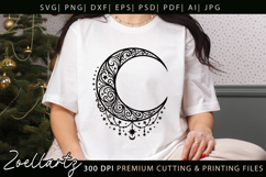 Celestial Moon SVG Cut File Floral Moon Mandala Silhouette Product Image 7