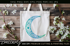 Celestial Moon SVG Cut File Floral Moon Mandala Silhouette Product Image 4