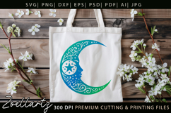 Celestial Moon SVG Cut File Floral Moon Mandala Silhouette Product Image 5