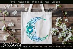 Celestial Moon SVG Cut File Floral Moon Mandala Silhouette Product Image 6