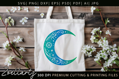 Celestial Moon SVG Cut File Floral Moon Mandala Silhouette Product Image 5
