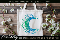 Celestial Moon SVG Cut File Floral Moon Mandala Silhouette Product Image 5