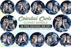 Celestial Clipart,Mystical Clipart,Magical Clipart,Owl Clipart,Galaxy Clipart,Fantasy Clipart,Night Clipart,Watercolor Celestial,Watercolor Owl,Cosmic Clipart,Dreamy Clipart,