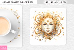 Magical Moon with Face |Celestial Square Coaster Sublimation Product Image 1