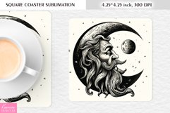 Magical Moon with Face |Celestial Square Coaster Sublimation Product Image 1