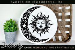 Celestial Moon Sun SVG Cut File Floral Moon Sun Silhouette Product Image 2