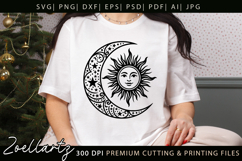 Celestial Moon Sun SVG Cut File Floral Moon Sun Silhouette Product Image 7
