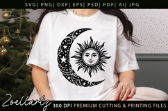 Celestial Moon Sun SVG Cut File Floral Moon Sun Silhouette Product Image 3