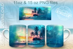 Sunset mug Png, tropical beach mug wrap design Product Image 1