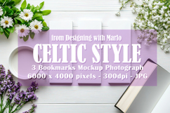 3 White Bookmark Mockup, Celtic Mockup, Floral Photo, p15 Product Image 1