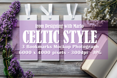 3 White Bookmark Mockup, Celtic Mockup, Floral Photo, p16 Product Image 1