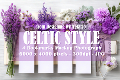 4 White Bookmark Mockup, Celtic Mockup, Floral Photo, p22 Product Image 1