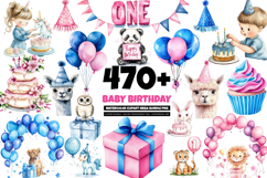 475 Baby Birthday Watercolor Clipart PNG Bundle Product Image 1