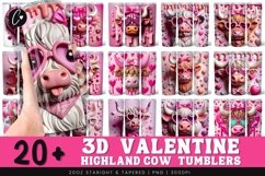 3D Highland Cow Valentines Tumbler Bundle PNG Product Image 1