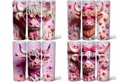 3D Highland Cow Valentines Tumbler Bundle PNG Product Image 3
