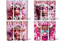 3D Highland Cow Valentines Tumbler Bundle PNG Product Image 4