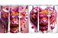 3D Highland Cow Valentines Tumbler Bundle PNG Product Image 7