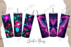 8 Neon Butterflies &amp; Flowers Tumbler Wraps | 20 oz Tumbler Product Image 5