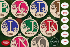 Snowman Christmas ornament laser cut file with your name Product Image 1