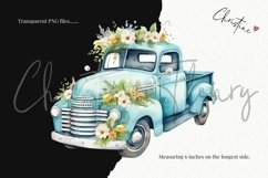 Blue Daisy Vintage Truck Clipart | Spring PNG Product Image 3